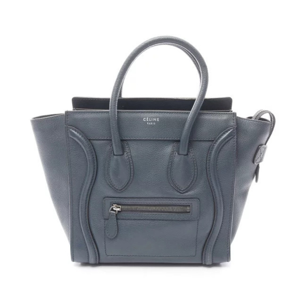 Celine Luggage Tote Shopper Tote Bag Leather Navy Blue